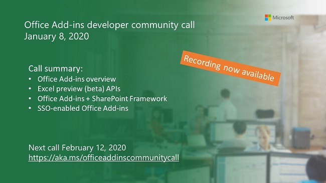 Office Add-ins community call – January 8, 2020