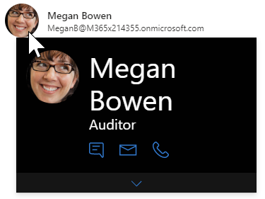 mgt-person component with hover action and mgt-person-card flyout. Flyout has customized styles with black background color and white font color.