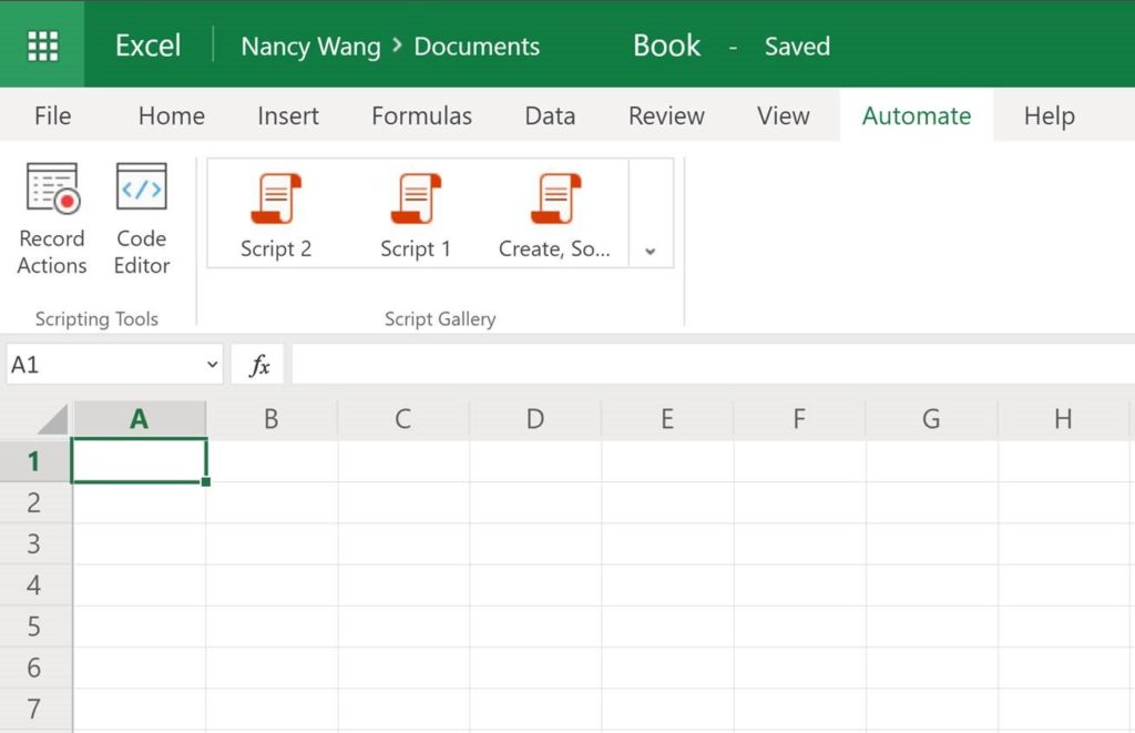 Office Scripts can be found on the Automate tab in Excel on the web