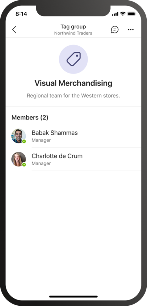 Image in the mobile app view showing a tag group