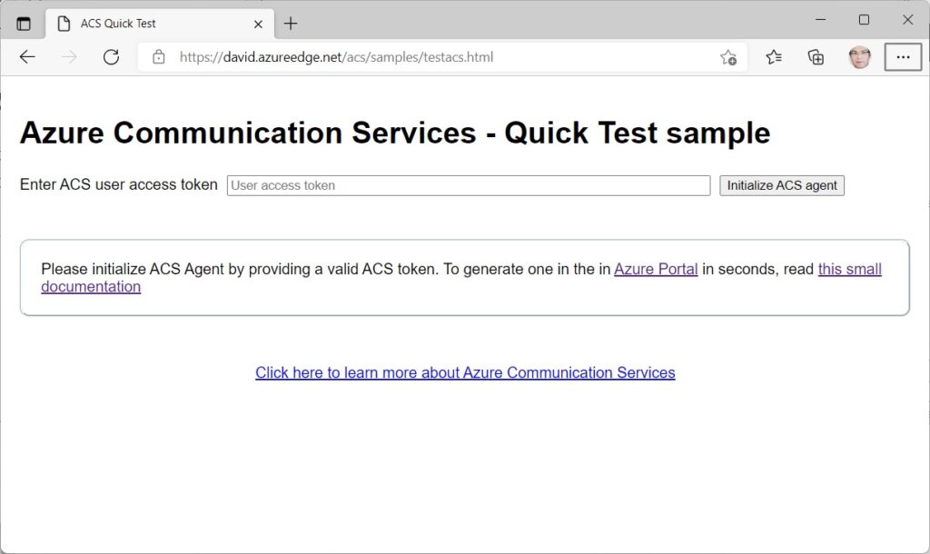 Azure Communication Services quick test sample