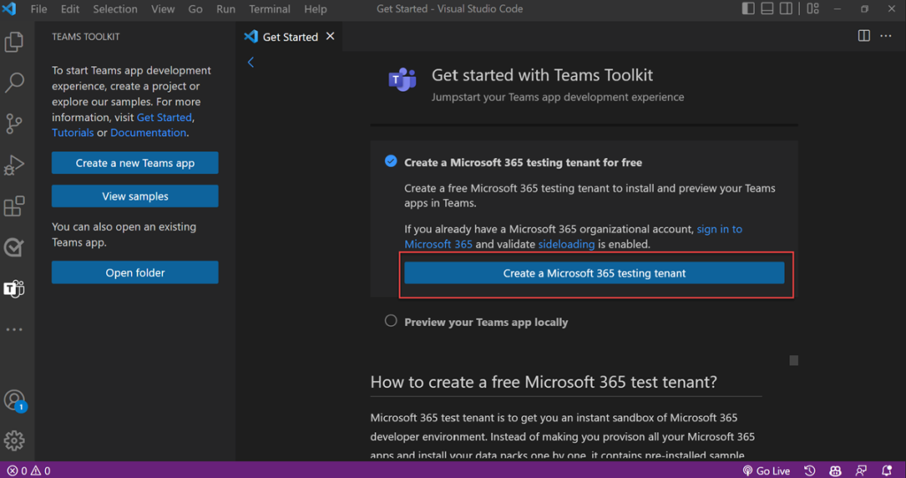 Create a Microsoft 365 test tenant for free in Teams Toolkit