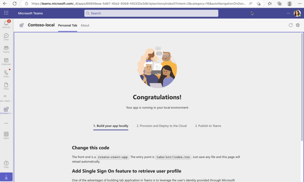 The sample is running in the Teams browser