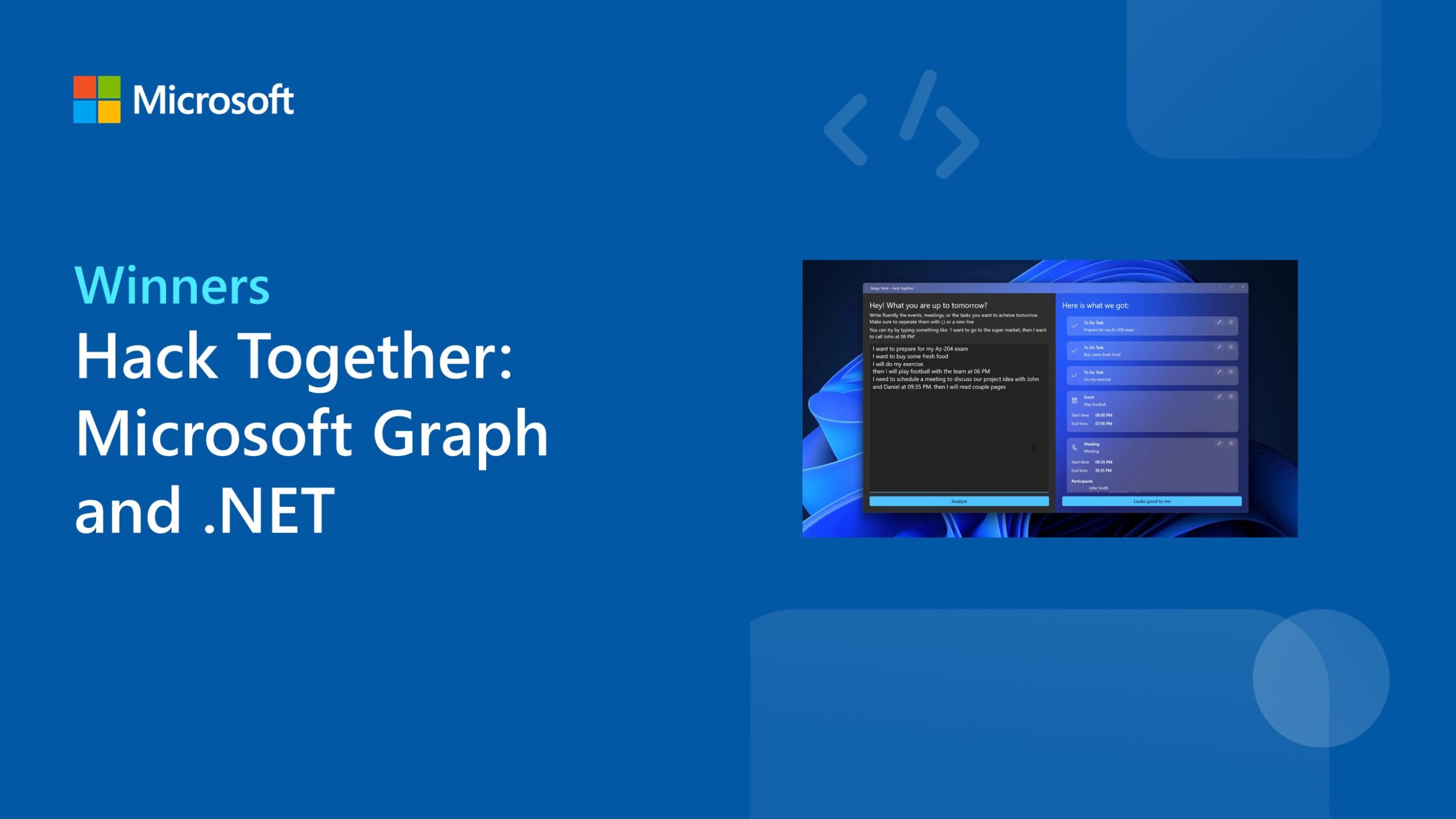 宣布 Hack Together: Microsoft Graph 和 .NET 获奖者