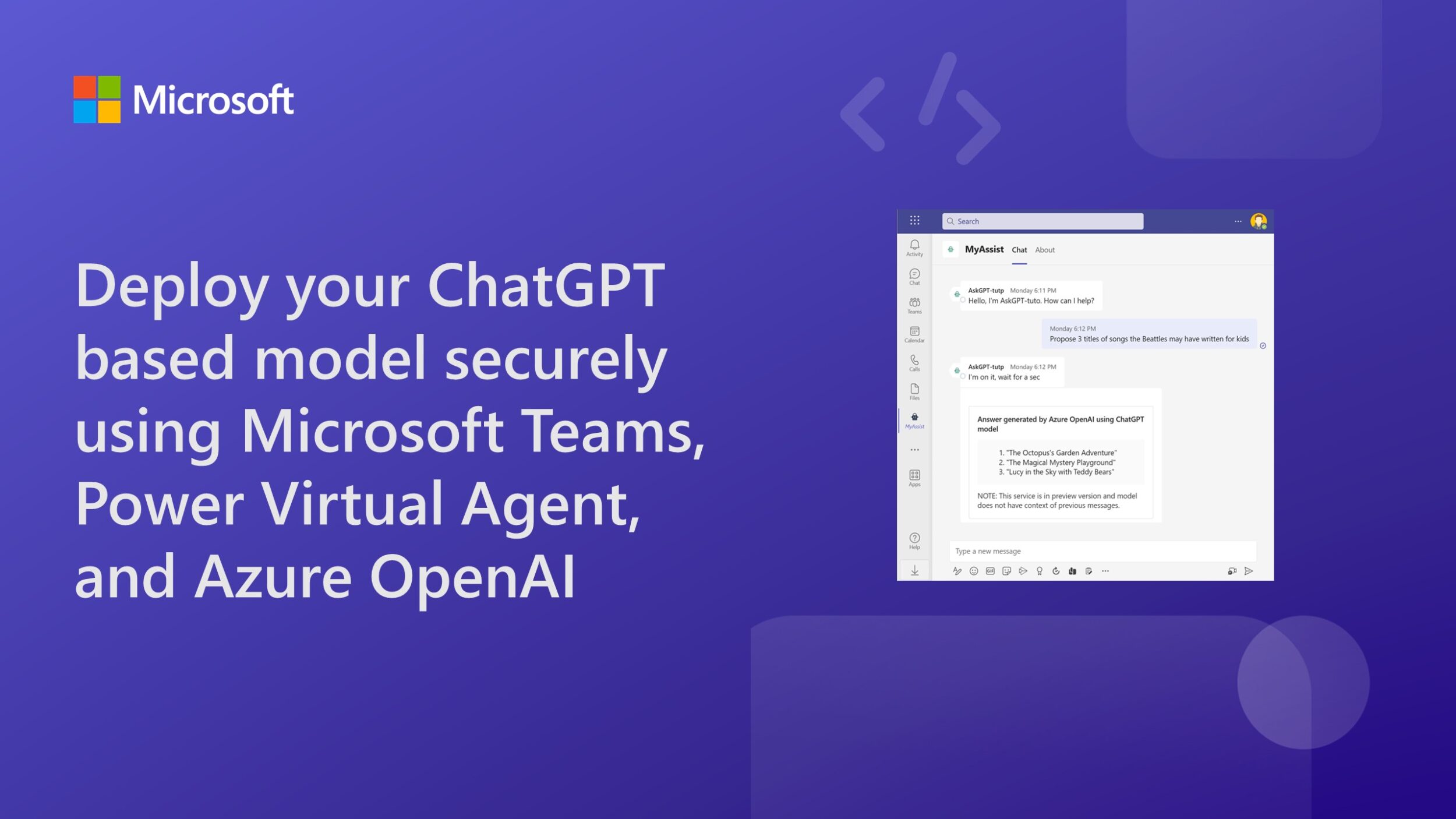 Deploy your ChatGPT based model securely using Microsoft Teams, Power Virtual Agent and Azure OpenAI