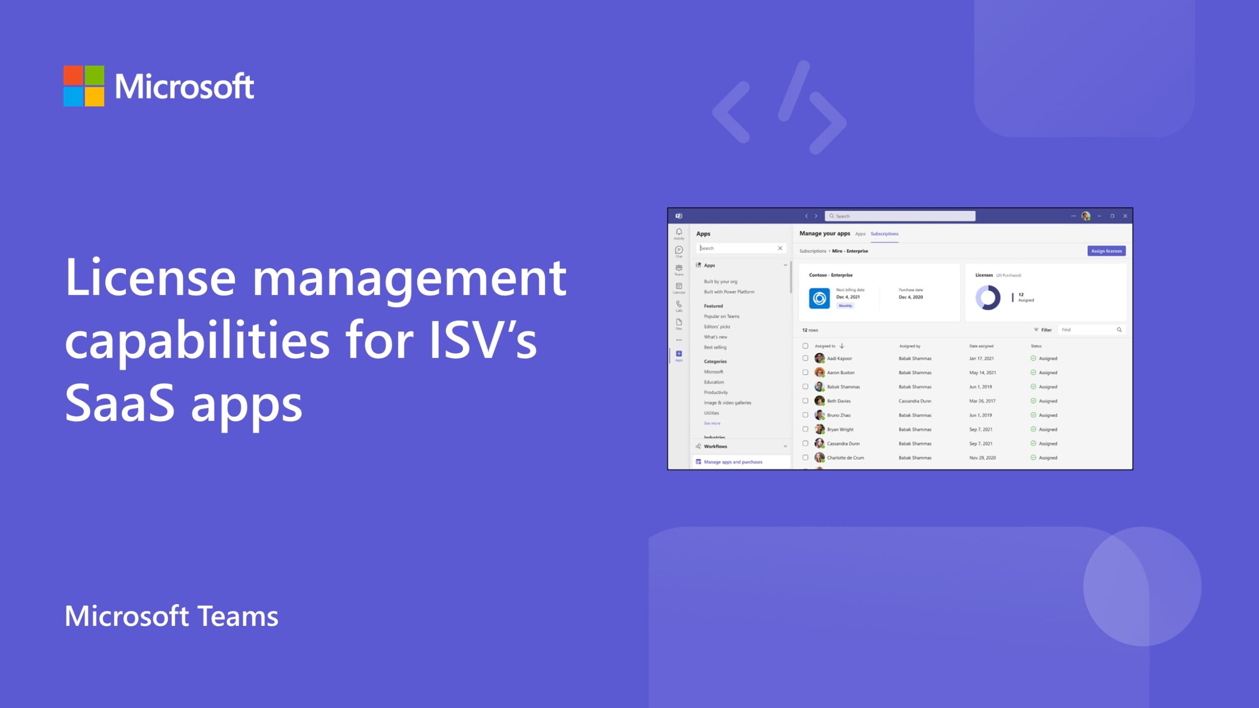 License management capabilities for Independent Software Vendors’ (ISV) SaaS apps in Microsoft Teams 