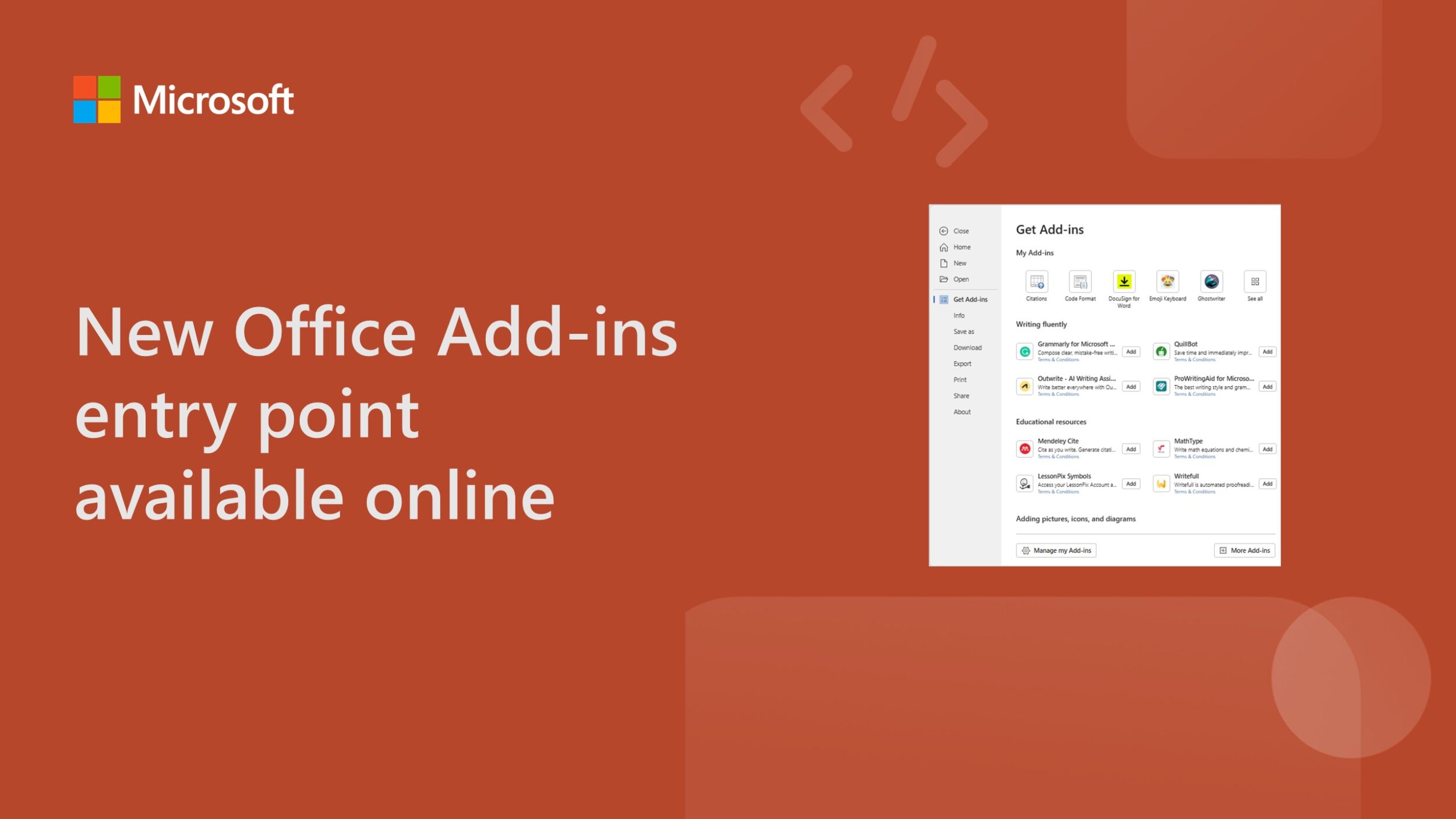 New Office Add-ins entry point available online