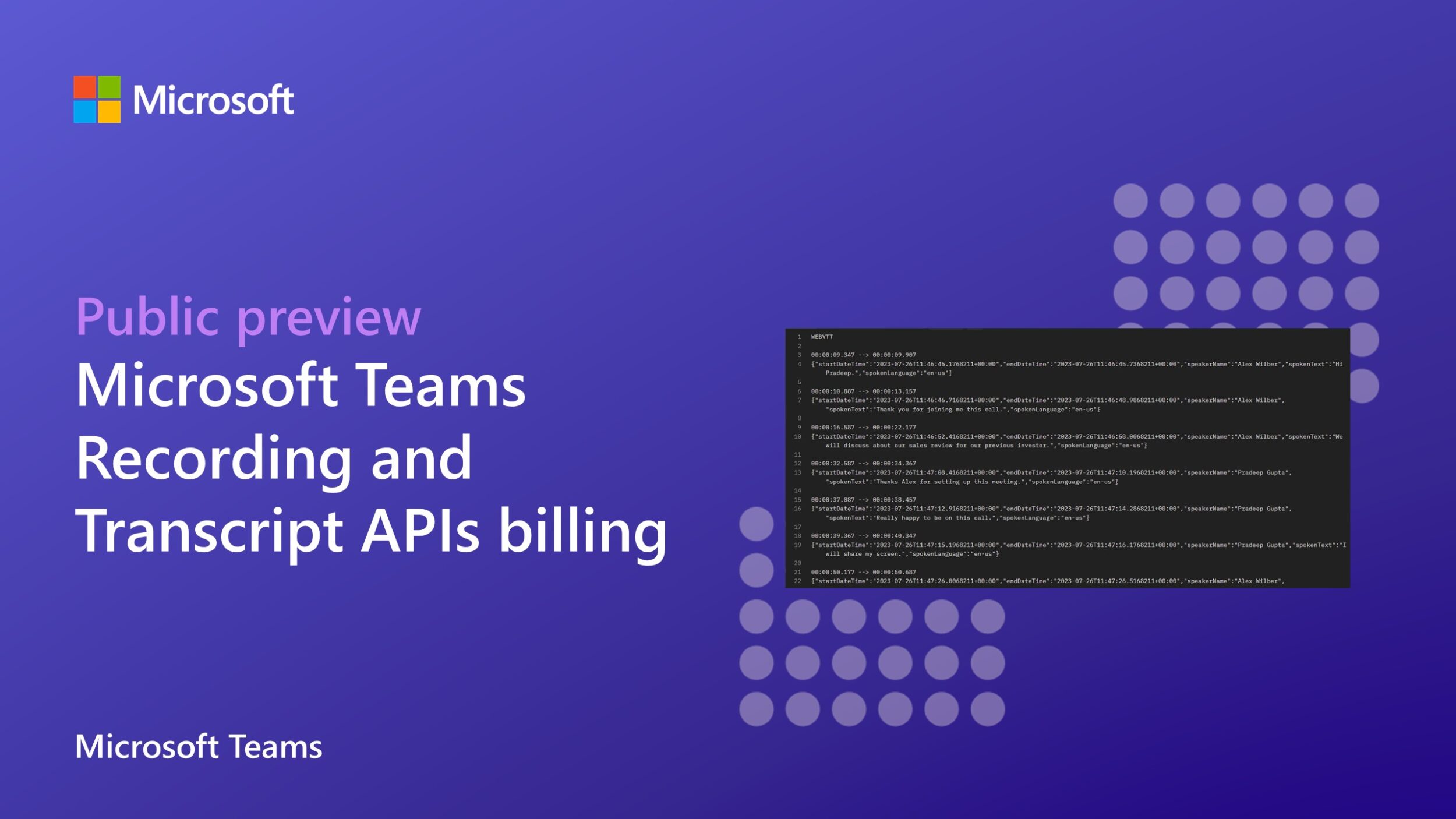 Microsoft Teams Recording and Transcript APIs billing in public preview