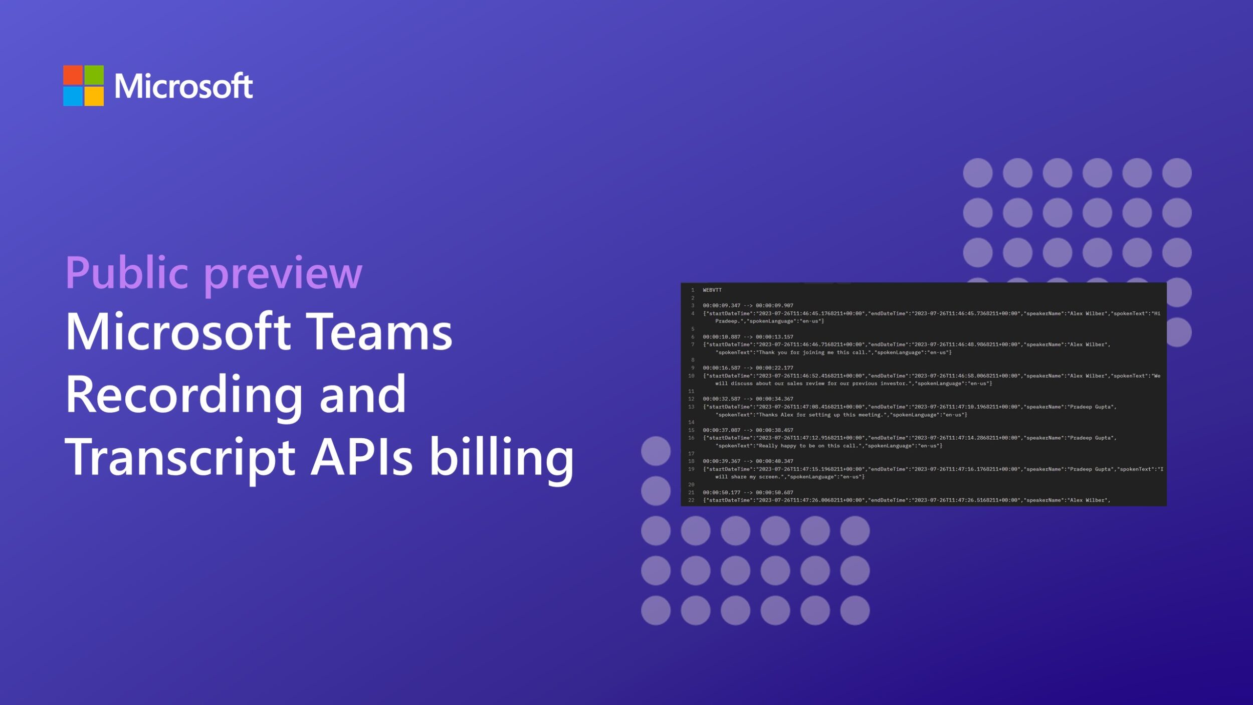 Microsoft Teams Recording and Transcript APIs billing in public preview