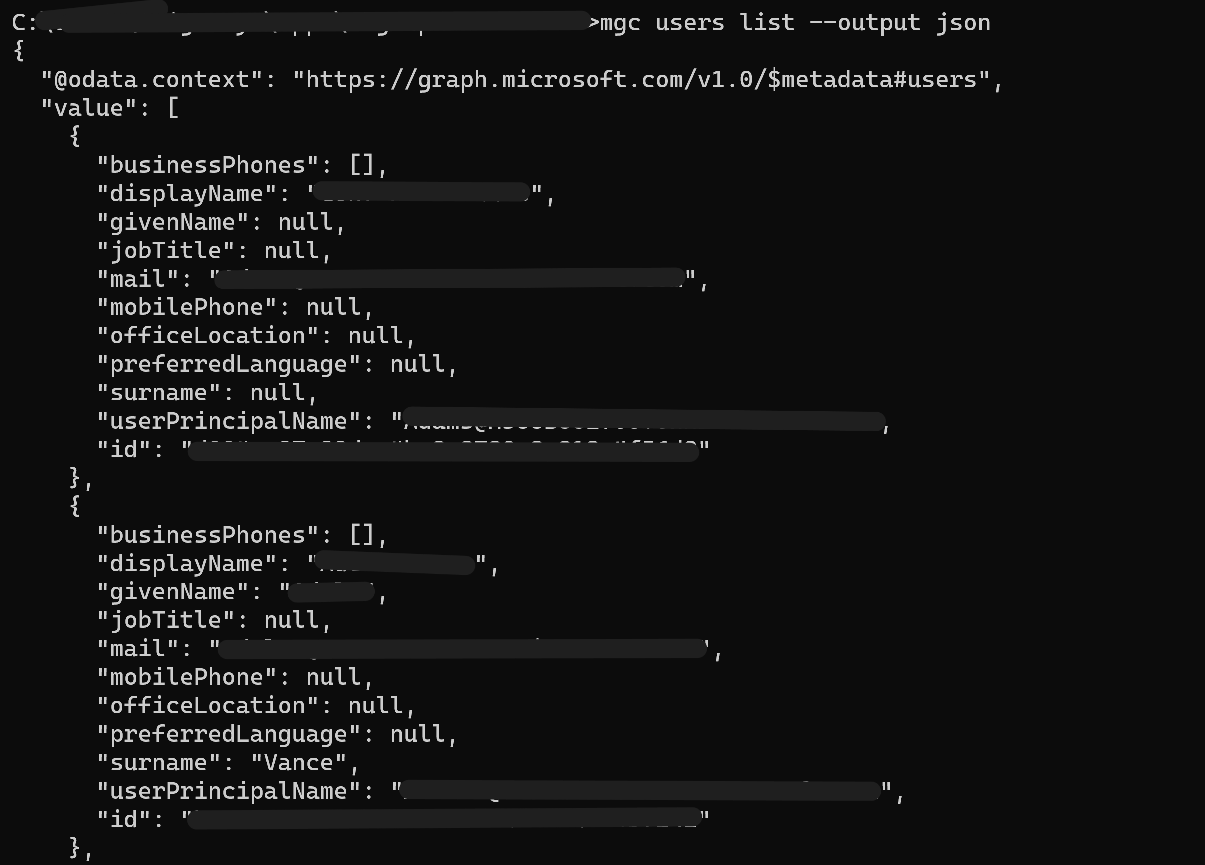 Screenshot of code, output JSON format