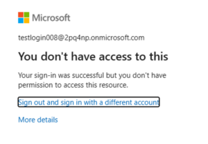 Image Instant sandbox error message on sign in that states that the user doesn't have permission to access the resource.