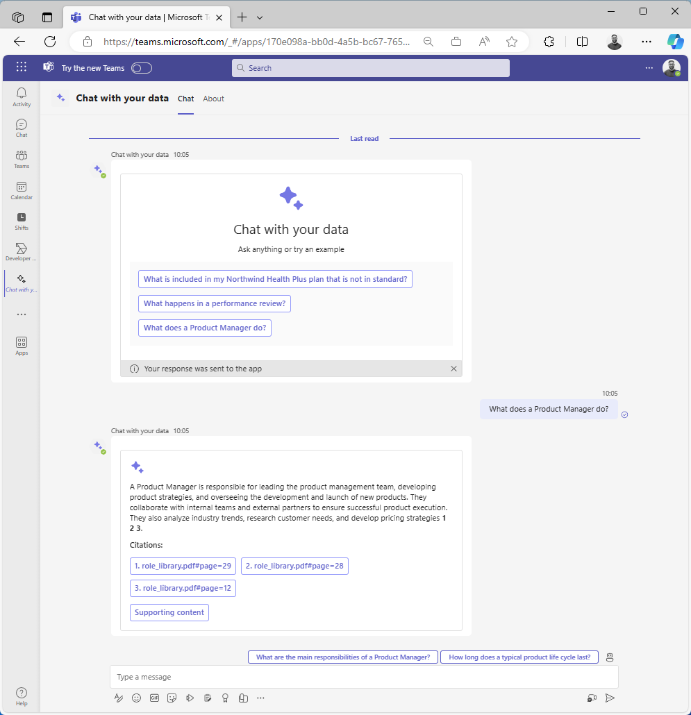 Chat interface in Microsoft Teams bot