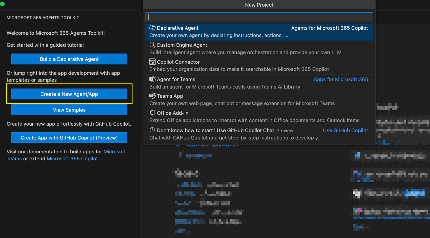 Screenshot of the toolkit showing options to build various types of agents and gives multiple extensibility options.