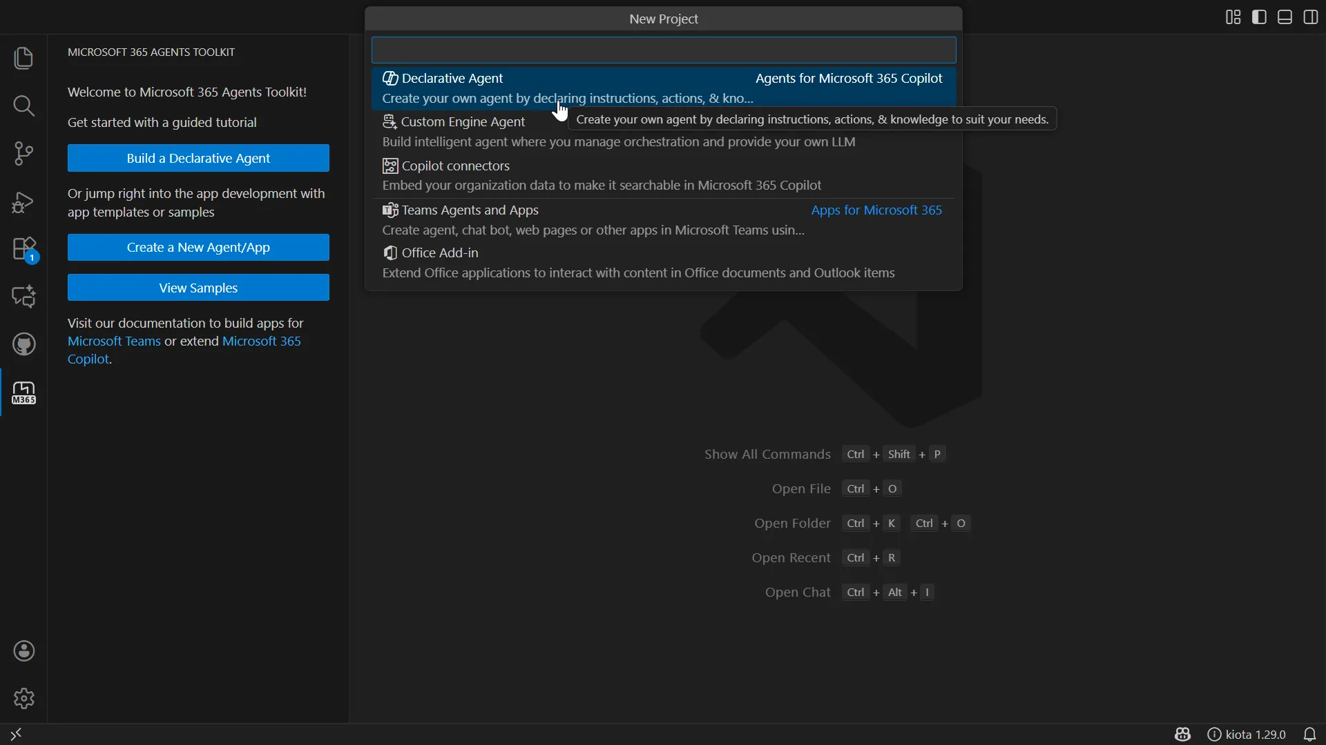 Agents Toolkit - Create a new declarative agent