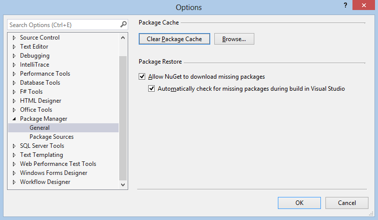 Package Manager Configuration Dialog
