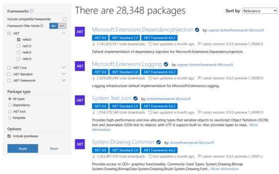 Search for 'net8.0' packages - exclude compatible frameworks