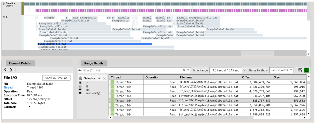 Screenshot of File IO Data in Timing Captures