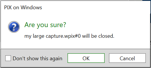 Screenshot showing a dialog box in PIX asking "Are you sure?"