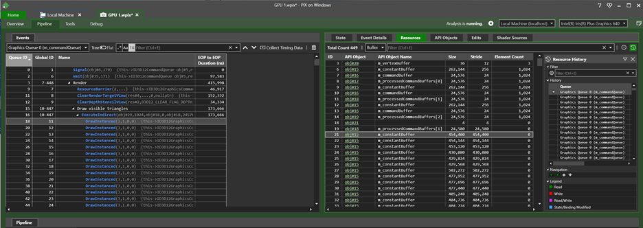 Screenshot of the GPU Pipeline view with Dark Theme enabled