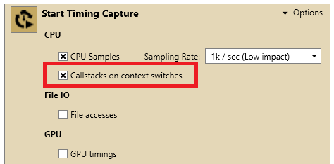 Image pix newtiming capture cswitch callstacks option