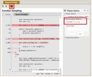 New CPU Sampling Profiler C++ Source Code View - PIX on Windows