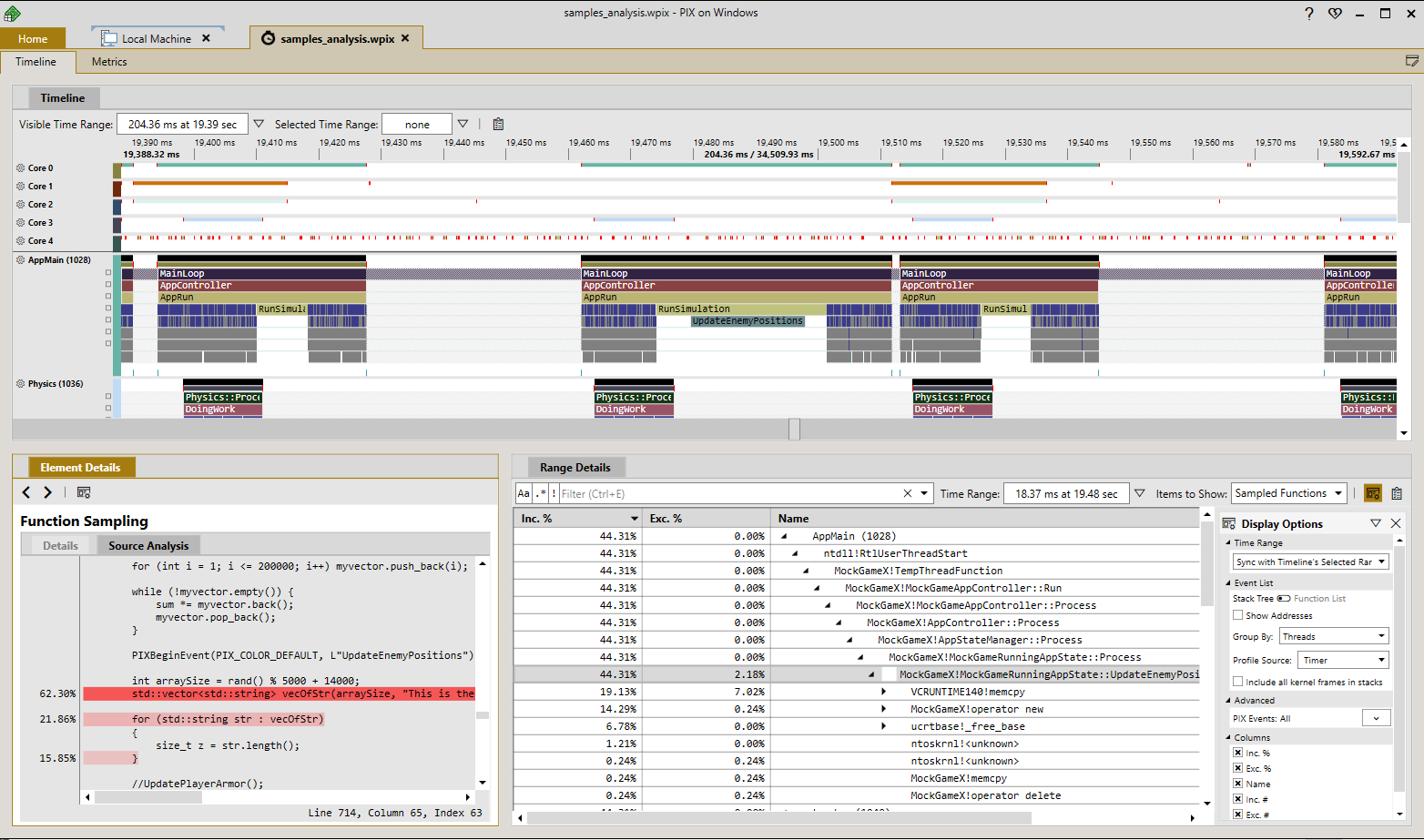 Timing Capture Sampling Profiler video - PIX on Windows