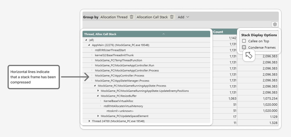 winpix memory memory layout pivot table condense frames image