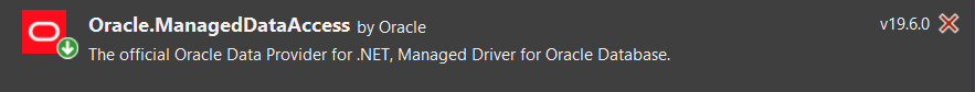 Machine generated alternative text: O Oracle.ManagedDataAccess by Oracle The official Oracle Data Provider for .NET, Managed Driver for Oracle Database. vi9.6.o X 