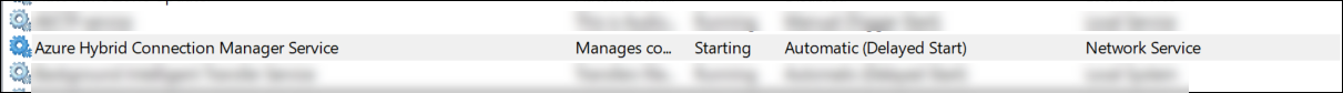 Machine generated alternative text: QAzure Hybrid Connection Manager Service Manages Starting Automatic (Delayed Start) Network Service 