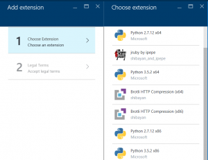 The Add Site Extension blade on the Azure Portal