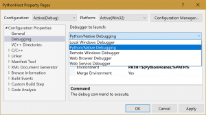 Configuring C++ project properties to launch with Python debugging enabled