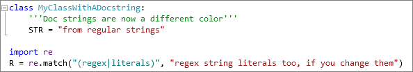 Doc strings and regex literal strings with customized colors