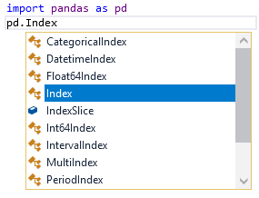 Completions in the editor from the pandas package