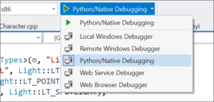 Selecting Python/Native Debugging from the dropdown in Visual Studio 2017