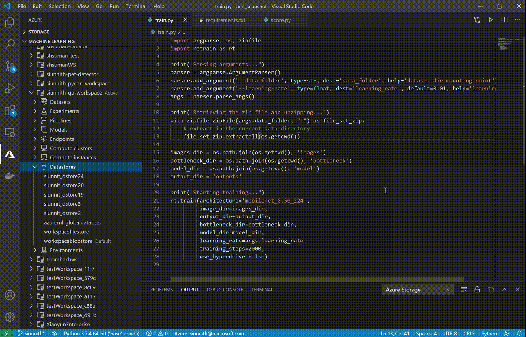 Register a datastore through the AML extension tree view