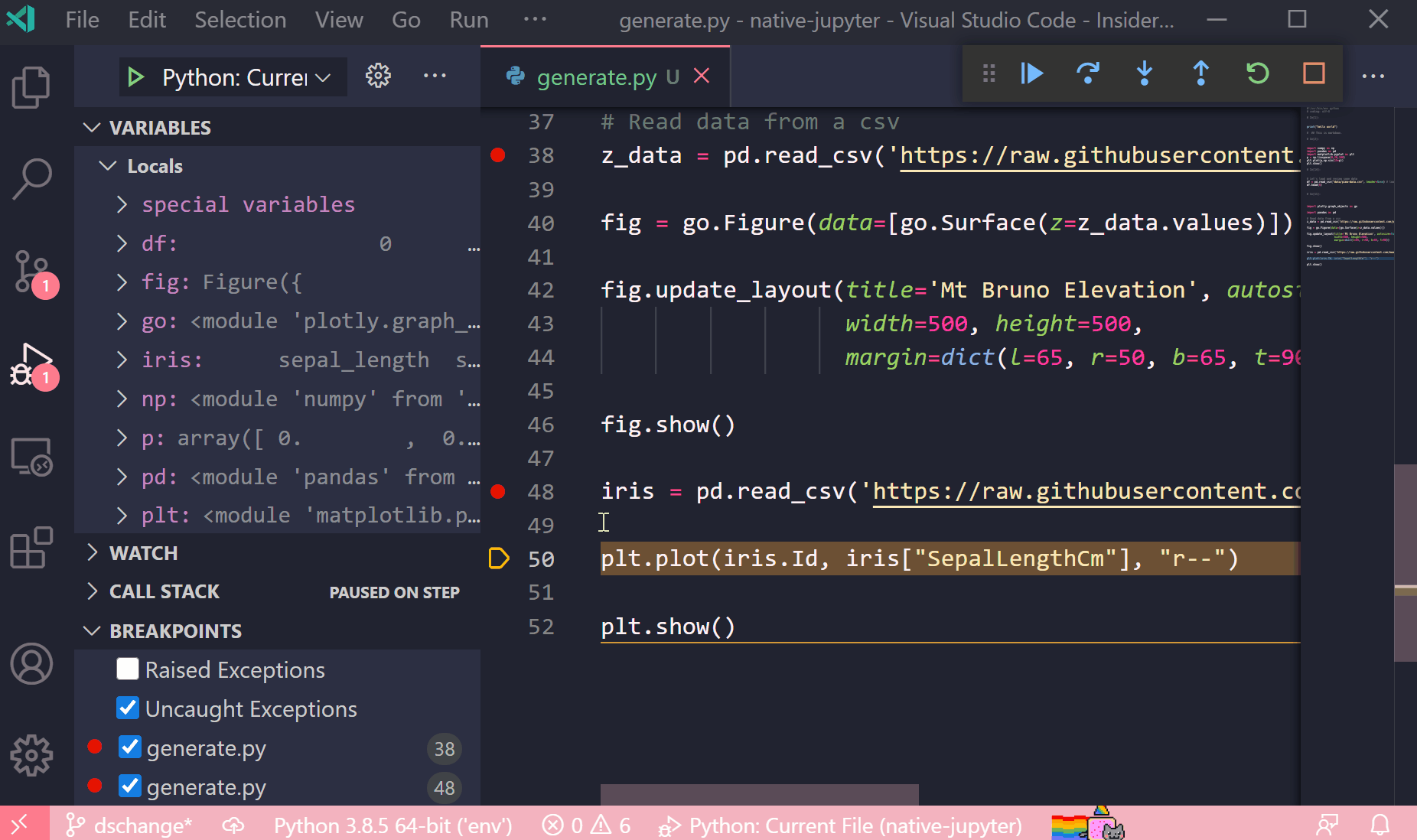 Opening data viewer from variables window in a debug session.