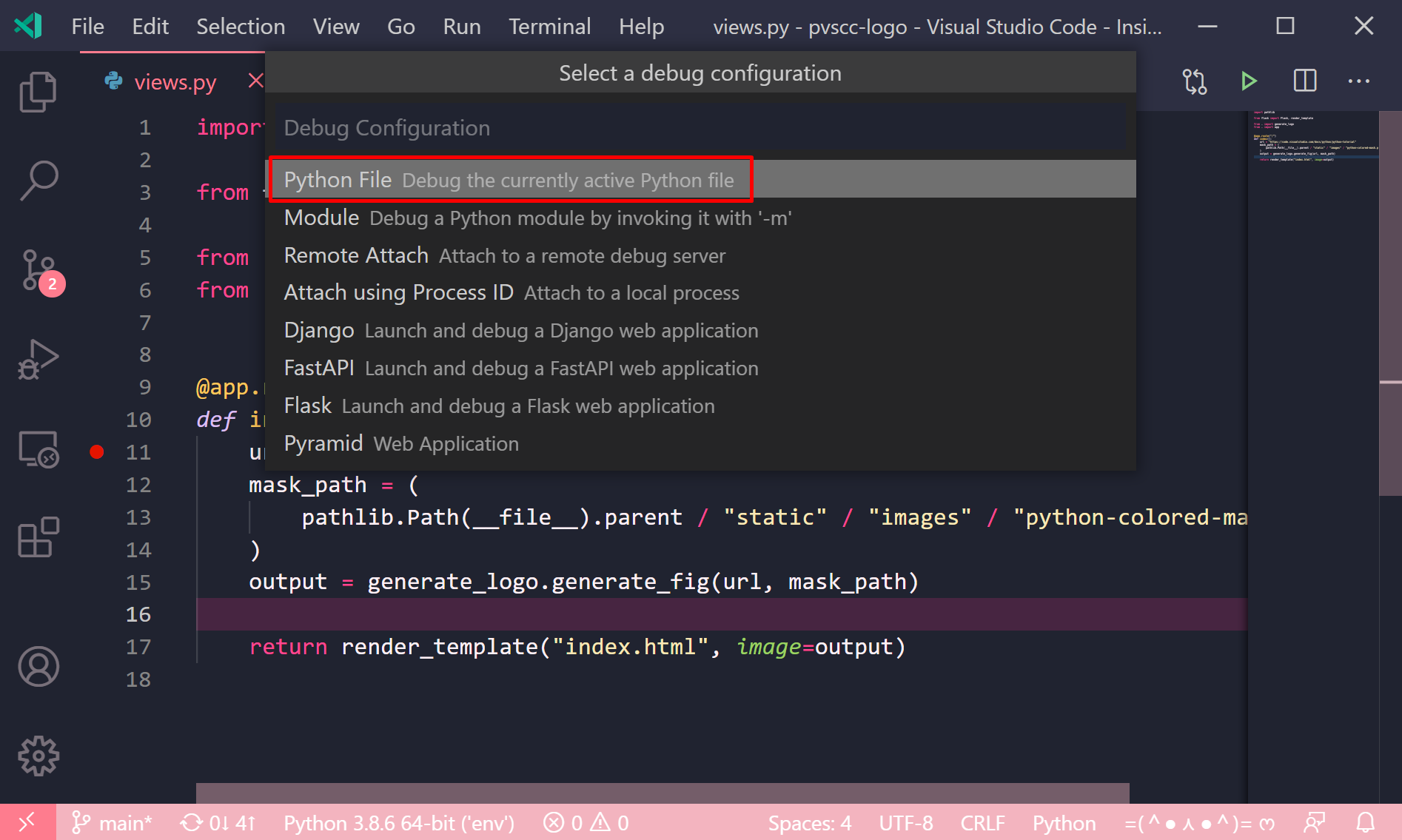 python visual studio code debugger doesnt start