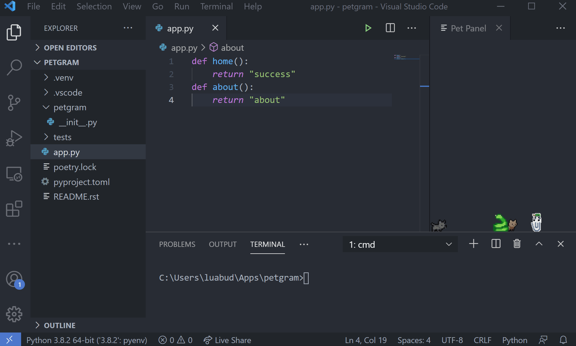 Selecting a Poetry environment in VS Code.