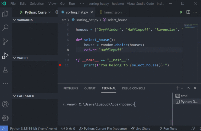 Automatic code reloading with the Python debugger in VS Code.