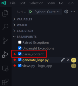 Function breakpoint on the breakpoints view