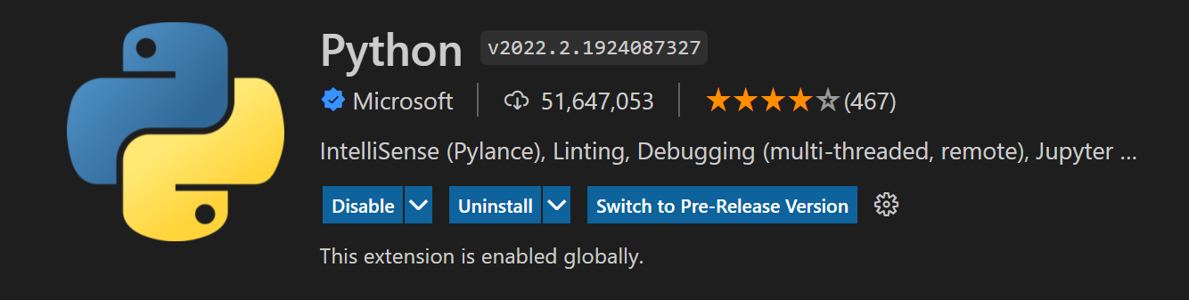 Install pre-release button on Python extension page.