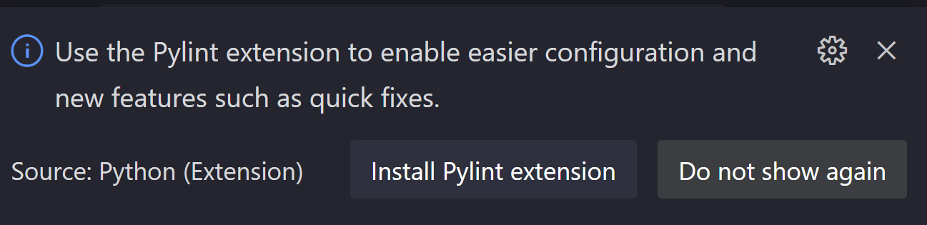 Use and install the Pylint extension prompt