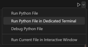 Run python file dedicated terminal option in dropdown menu