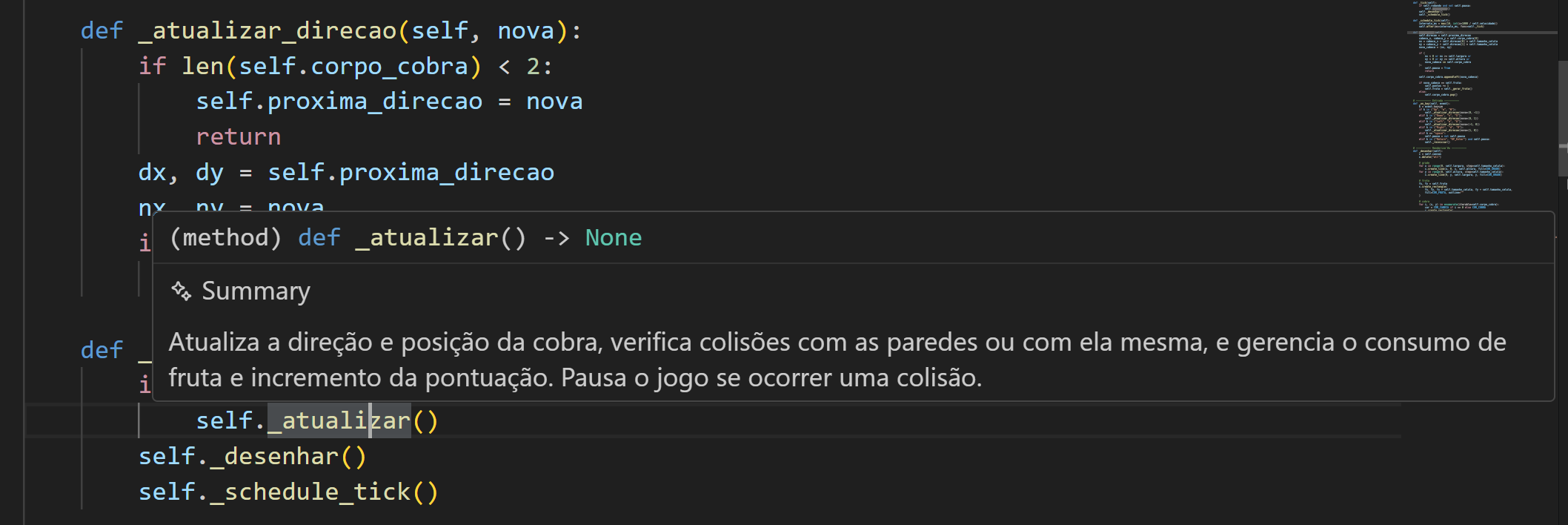 Copilot Hover Summary generated in Portuguese