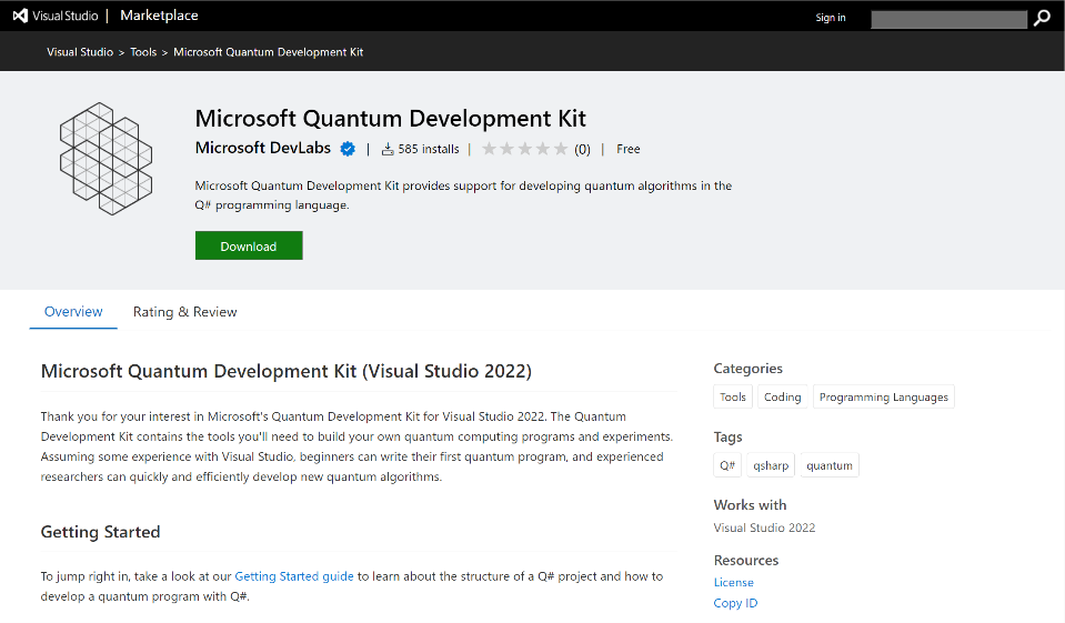 Download page for Visual Studio 2022 extension
