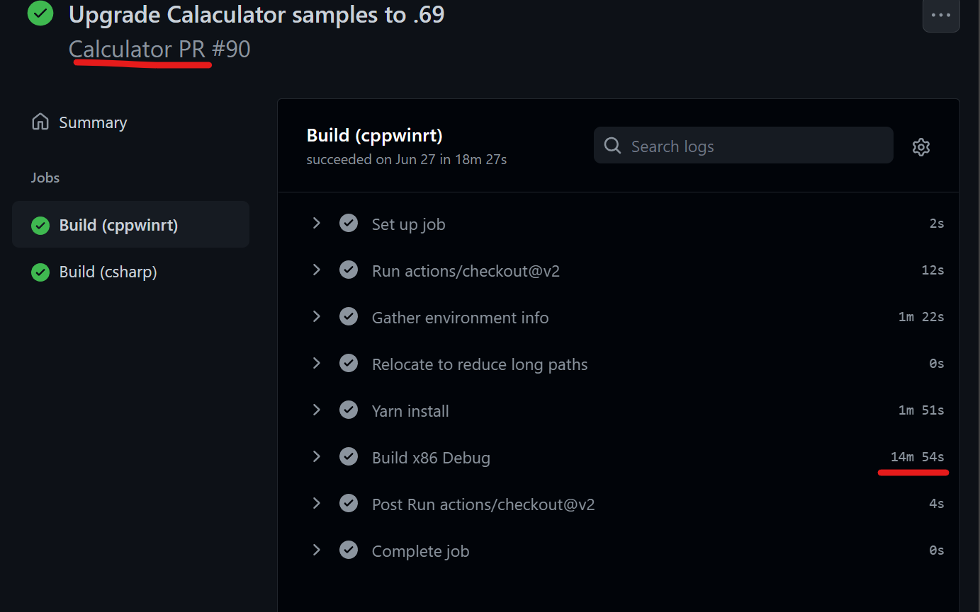 Calculator build time from the pipeline