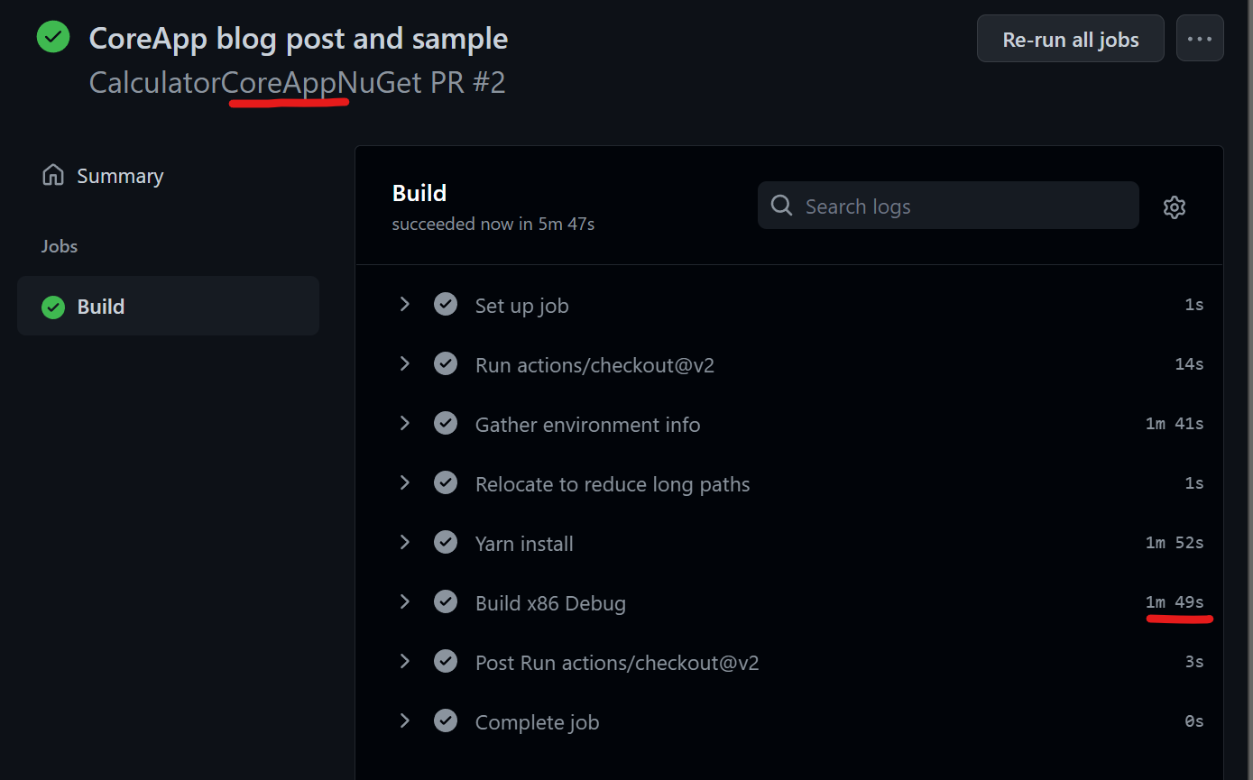 Calculator CoreApp NuGet build time from the pipeline