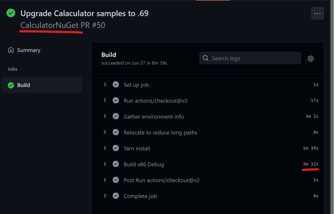 Calculator NuGet build time from the pipeline