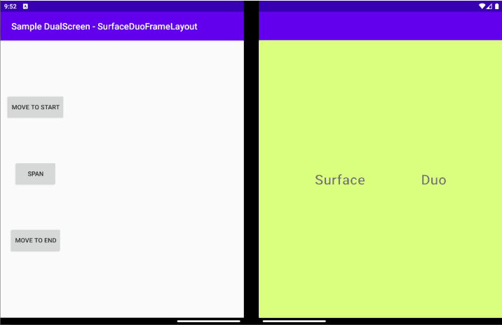 Surface Duo emulator showing frame layout on right screen