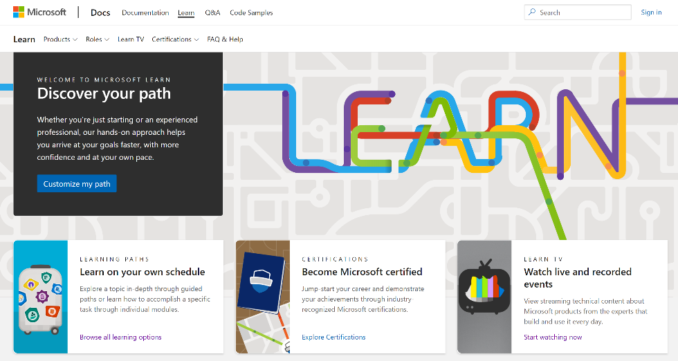 Microsoft Learn home page